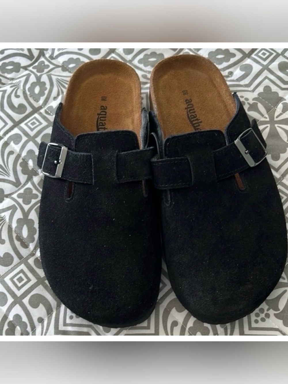 Black Suede Women's Slip-On Clog with Buckle
